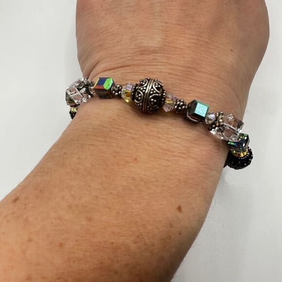 Aurora Borealis Crystal and Sterling silver beaded bracelet! - Picture 6 of 11
